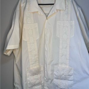 Cubavera Guayabera shirts. One blue. One off white.